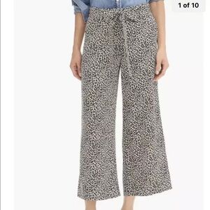 JCREW LEOPARD WIDE LEG CROPPED PANTS 100% silk